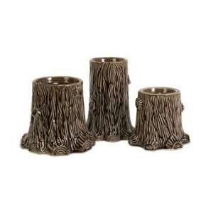  IMAX Cabbot Tree Stump Candleholders, Set of 3: Home 