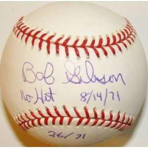 Signed Bob Gibson Baseball   with NO HIT 8 14 71 Inscription 