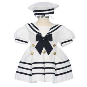   Girls White Sailor Dress with White Cap Size 3t: Everything Else