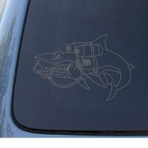   SHARK   Diving   Vinyl Car Decal Sticker #1329  Vinyl Color: Silver