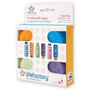 Lifefactory 9 Ounce Glass Beverage Bottle Colored Caps, Set of 4