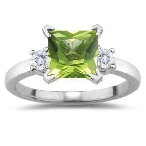  0.20 Cts Diamond & 1.75 Cts Peridot Ring in Platinum 3.0 