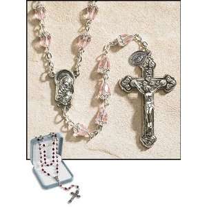 Inches Long, 2 Inches Crucifix Ave Maria Pink Tears of Mary Rosary, 10 