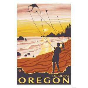  Beach & Kites, Depoe Bay, Oregon Giclee Poster Print 