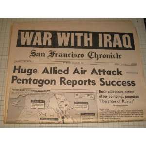   Francisco Chronicle Newspaper: WAR WITH IRAQ   Hugh Allied Air Attack