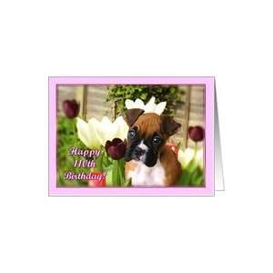  Happy 110th Birthday Boxer puppy in Tulips Card: Toys 