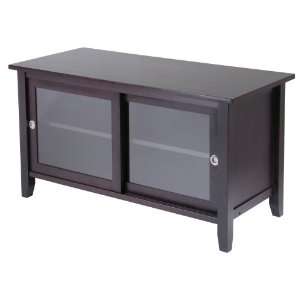   Wood TV Stand with Glass Sliding Doors, Espresso: Home & Kitchen