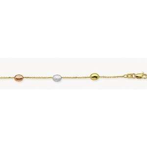 14kt Tri Color Gold Oval Bead Bracelet: Jewelry