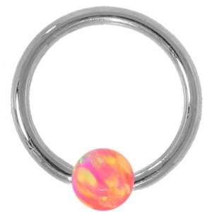   Pink Opal Solid 14kt White Gold Captive Bead Ring  4mm Ball Jewelry