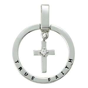 Sterling Silver True Faith Dangling Cross Necklace w/ Crystal Cubic 