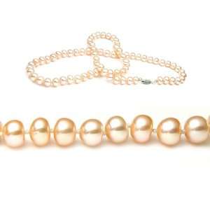   22 Inch 7.0 8.0mm Pink Semi Round Freshwater Cultured Pearl Necklace