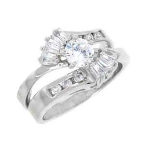 Sterling Silver Engagement 2 Set Ring with Cubic Zirconia   Size 5 9 