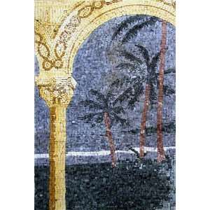  21x32 Palm Tree Marble Mosaic Stone Art Tile Wall: Patio 
