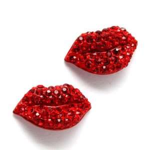   Kiss Me Lips   Red Crystal Lips Earrings   full rips: Everything Else