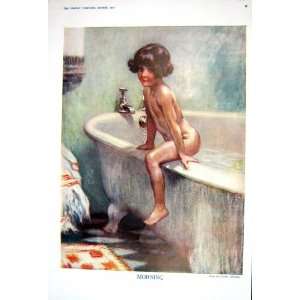   COLOUR PRINT YOUNG GIRL BATH SCHOOL HORSE BED TIME