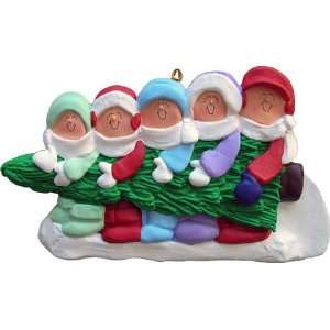  3755 Carrying the Christmas Tree Family of 5Personalized 