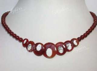 Red Agate Round Circle Beads Jewelry Necklace 17.5L  