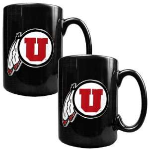  Utah Utes   NCAA 2pc Black Ceramic Mug Set: Sports 