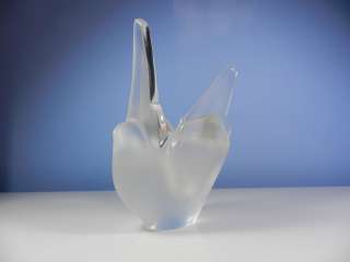 LALIQUE frosted art glass Crystal dove vase flower frog  