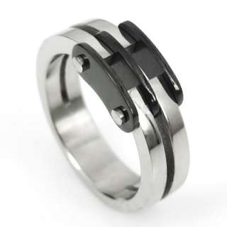 Mens Ladys Black Silver Stainless Steel Love Ring Size 8  
