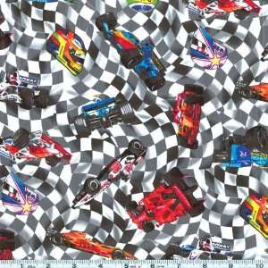  45 Wide Auto Wavy Checkered Flag Fabric By The Yard 