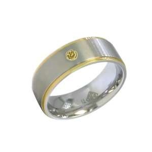   Wedding Band With Yellow Edge Plating & Real Canary Diamond Jewelry
