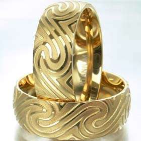 TITAN RING 7,8mm GOLDPLATTIERT *DAMASTDESIGN* EDELSTAHL  