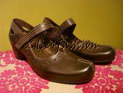 New in Box FIDJI Brown Leather Cutout Dot Mary Jane Strap Stacked 