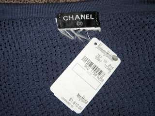 11P CHANEL CC Logo Chain Blue Knit Cardigan Sweater Top 46 NWT $1610 
