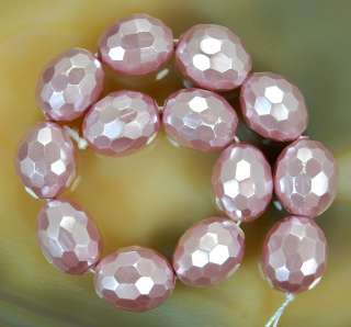 13pcs 12x15mm Faceted Violet Shell Pearl Barrel Beads  