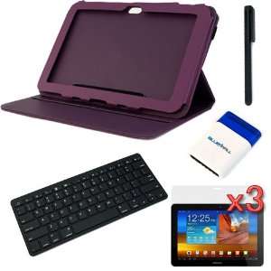 Leather Cover Case with Built in Stand + 3 X LCD Screen Protector Film 