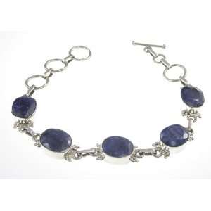   925 Sterling Silver Created Sapphire Bracelet, 6.63 8, 18.1g: Jewelry