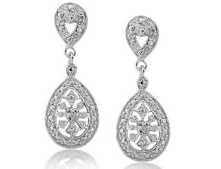 Vintage style Diamond Dangle Earrings .925 Sterling Silver  