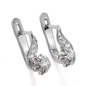 Russian style Diamond Earrings 14k White Gold 585 E925  