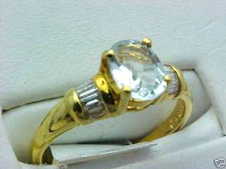 AQUAMARINE & BAGUETTE DIAMOND RING 14K GOLD LOW PRICE  