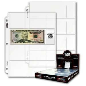 50ct BCW Coupon 4 Pocket Currency Size Binder Pages  