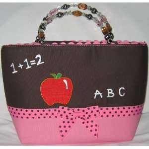  Pink Brown Teacher Purse Handbag Polka Dots Beaded Handles 