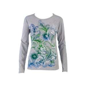  Divas SnowGear Rhinestone Floral Shirt (Heather Gray, XXXX 