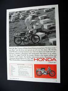 Honda Trail 90 Platte SD Beekeeper motorcycle 1965 print Ad 