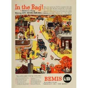 1948 Ad Bemis Bags Packaging Cartoon Town Streets Roads Pedestrians 