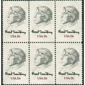 CARL SANDBURG ~ PULITZER WRITER #1731 Block of 6 x 13 cents US Postage 