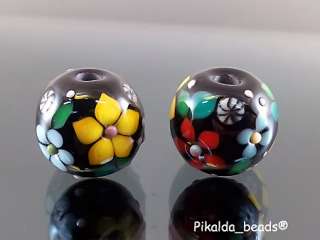   lampwork 2 glass beads earring pair black=SECRET GARDEN=SRA  