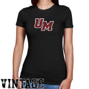  NCAA UMass Minutemen Ladies Black Distressed Logo Vintage 