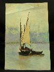 OLD RUSSIA RUSSIAN SAILBOAT FISHERMAN BOAT RIVER SEASCAPE WATER COLOR 