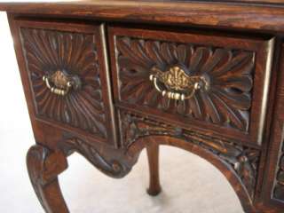 Antique English CARVED Oak Lowboy Chest Desk Sofa Table w QUEEN ANNE 