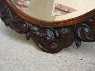Antique English Carved ROUND Wall Mirror Black Forest  
