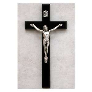  10 Beveled Black Wood Wall Crucifix with Silver Corpus 