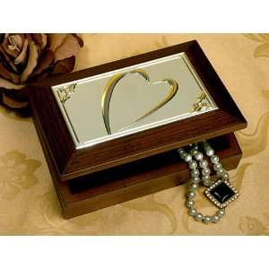  Wooden Jewelry Box with Embossed Silver Plated Heart 