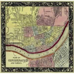  Mitchell 1860 Antique Street Map of Cincinnati Office 