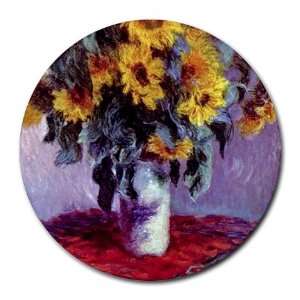  Still Life with Sunflowers 1 By Claude Monet Round Mouse 
